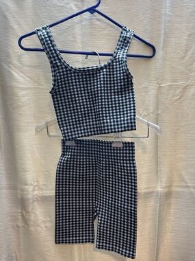 Gingham Black and White Crop Tank & Biker Short Set